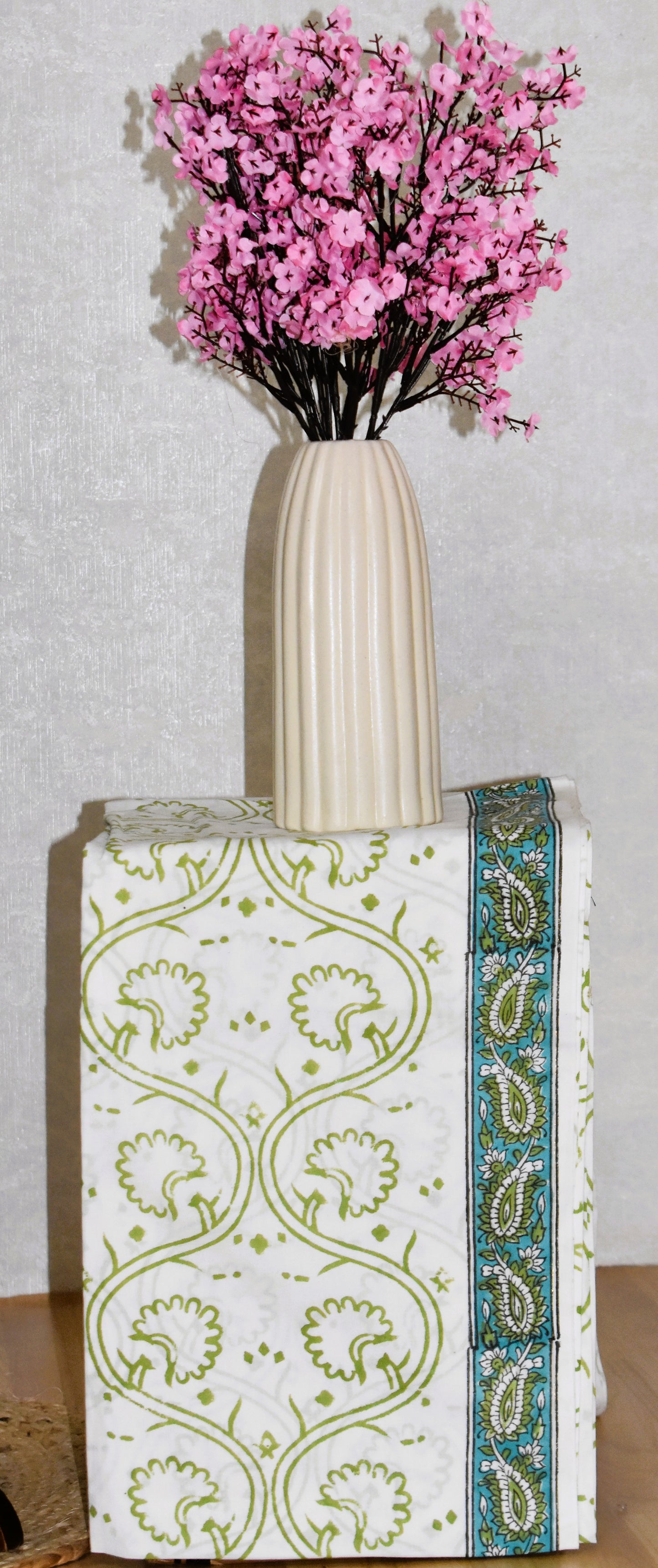 Ink Blue Floral Block Printed Cotton Suit With All-over Buti and Pure Chiffon Dupatta