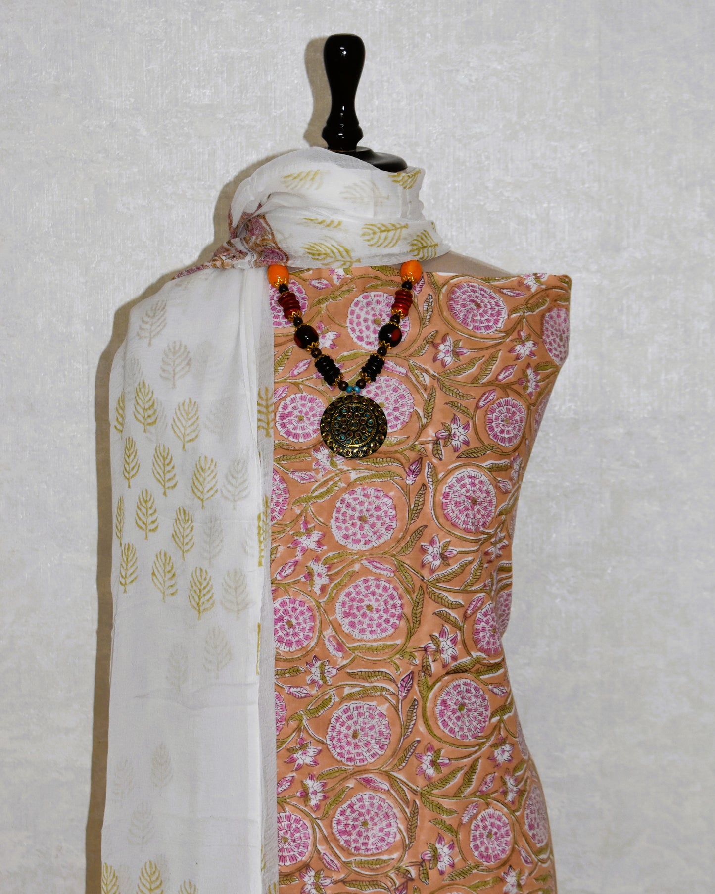 Hand Block Printed Cotton Suit With Pure Chiffon Dupatta