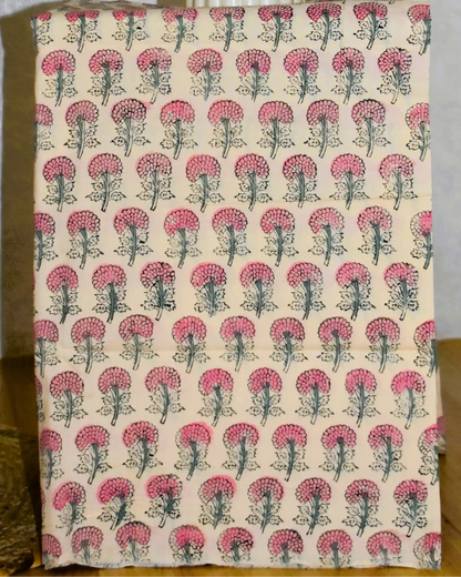 All-over Blue Floral Hand Block Printed Cotton Suit with Chanderi Silk Dupatta