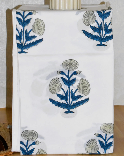 Blue Linear Hand Block Printed Cotton Suit With Kota Doria  Dupatta