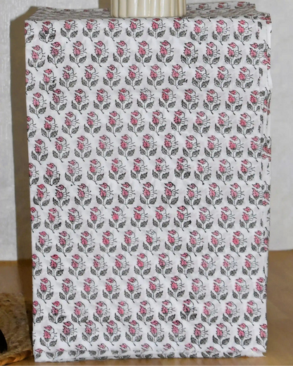 Ogee Floral Hand Block Printed Cotton Suit With Kota Doria  Dupatta