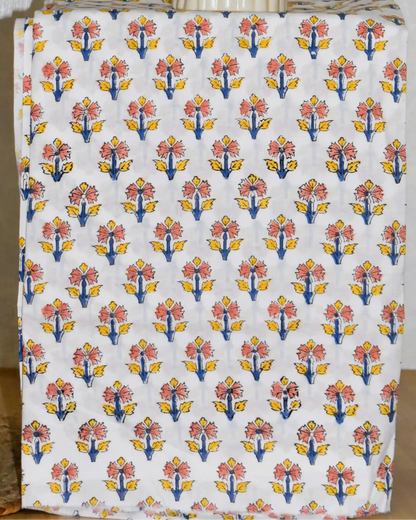 All-over Floral Hand Block Printed Cotton Suit With Kota Doria  Dupatta