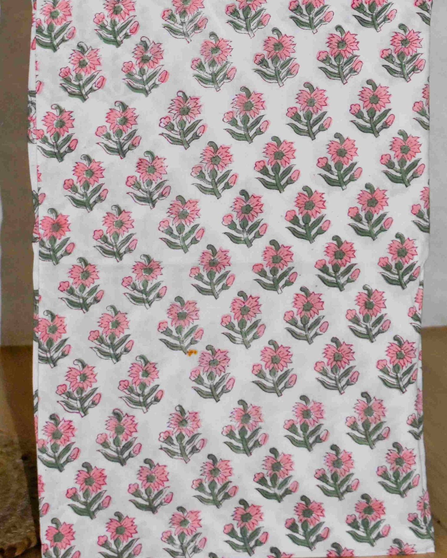 Chequered Pink Floral Hand Block Printed Cotton Suit With Kota Doria Dupatta
