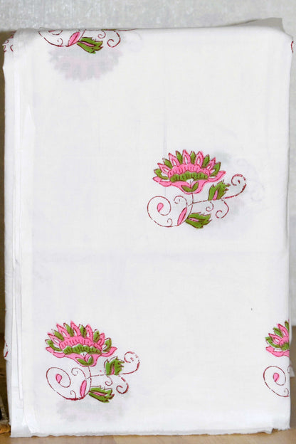 Black All-over Floral Hand Block Printed Cotton Suit With Kota Doria Dupatta