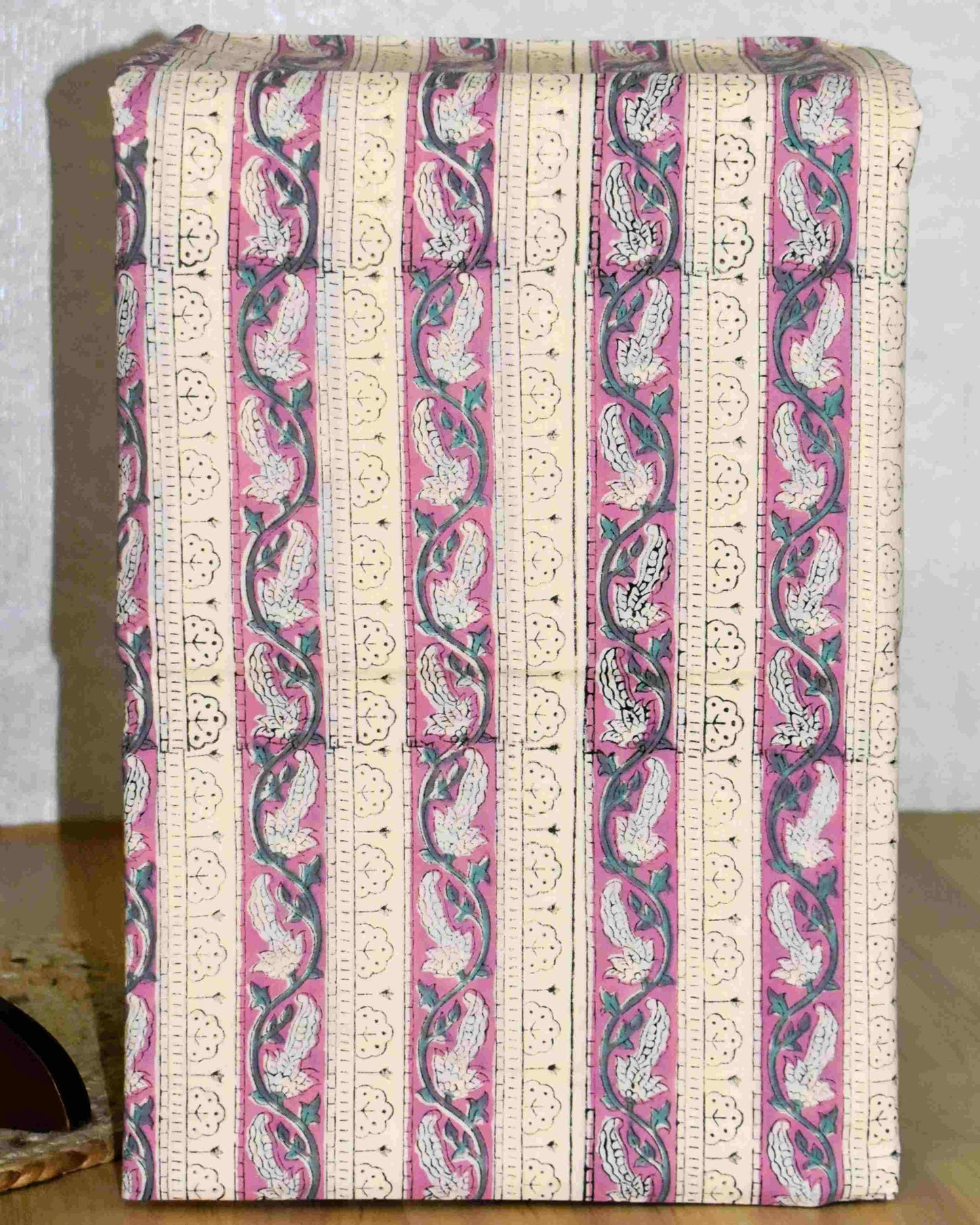 Blue-Purple Floral Hand Block Printed Cotton Suit With Kota Doria Dupatta