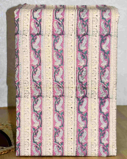 Blue-Purple Floral Hand Block Printed Cotton Suit With Kota Doria Dupatta