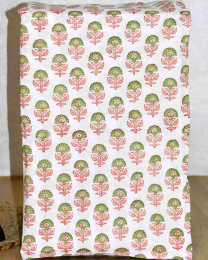 Peach All-over Floral Jaal Hand Block Printed Cotton Suit With Kota Doria Dupatta