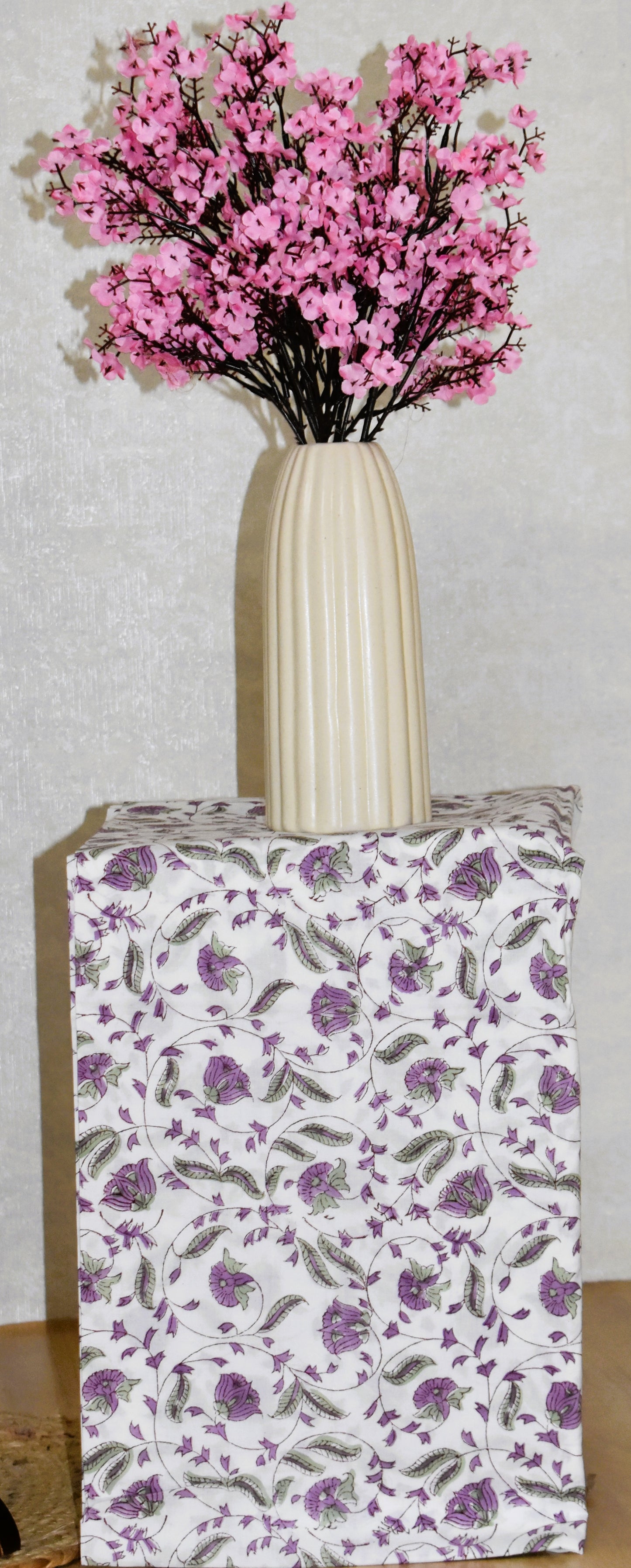 Purple Floral Hand Block Printed Cotton Suit With Kota Doria  Dupatta