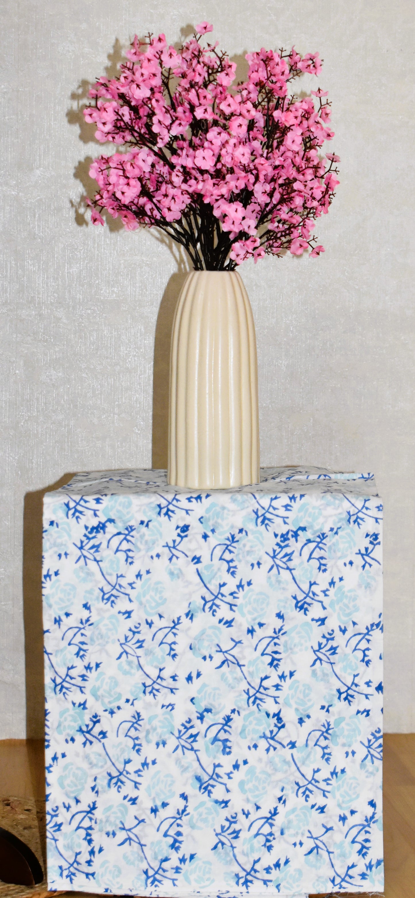 Ink Blue Floral Hand Block Printed Cotton Suit With Kota Doria  Dupatta