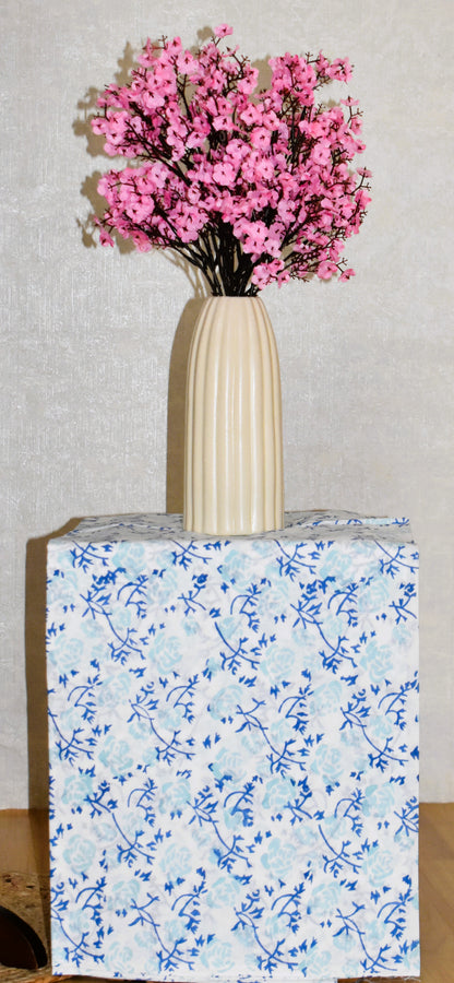 Ink Blue Floral Hand Block Printed Cotton Suit With Kota Doria  Dupatta