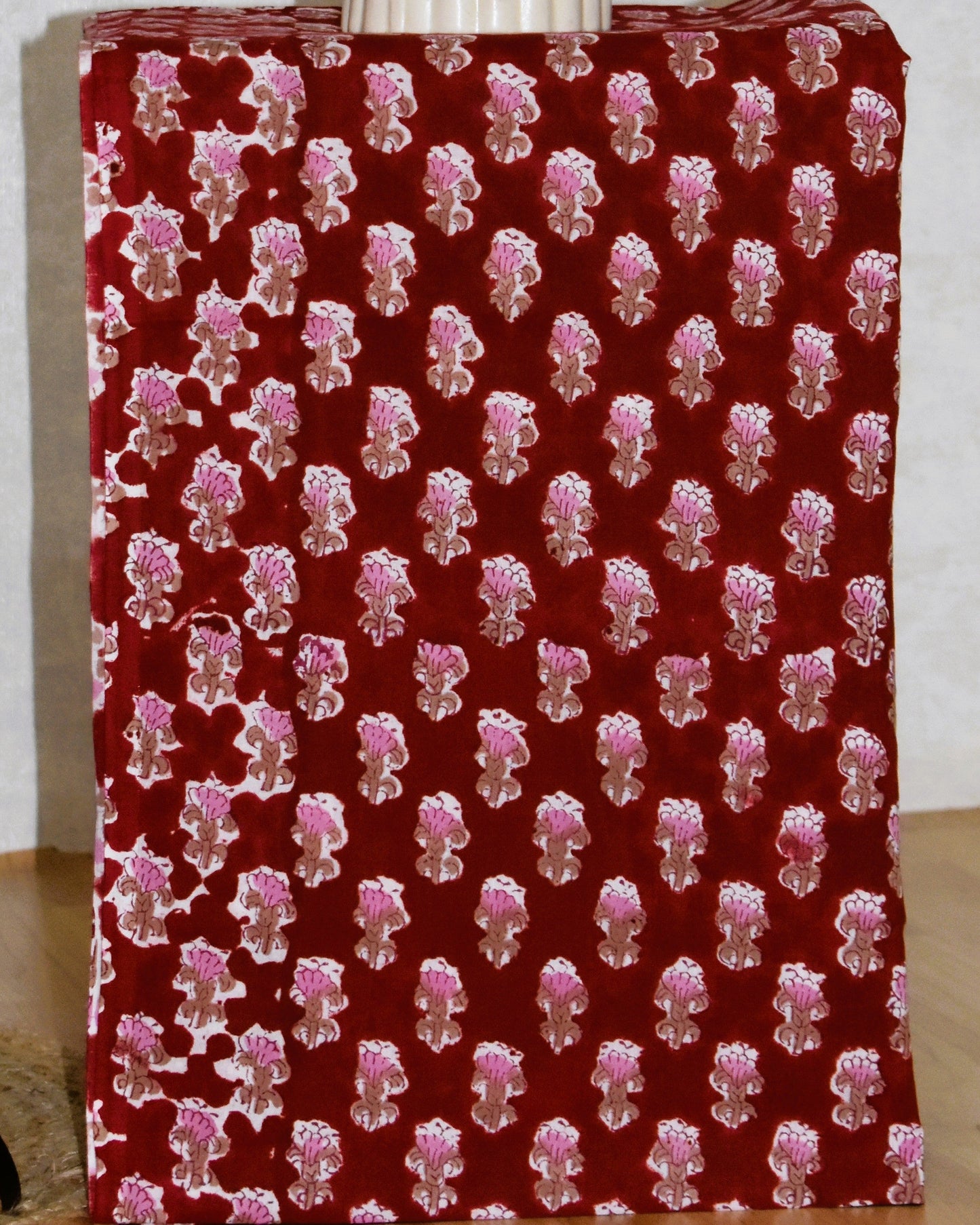 Red Paisley Hand Block Printed Cotton Suit with Kota Doria Leheriya Dupatta