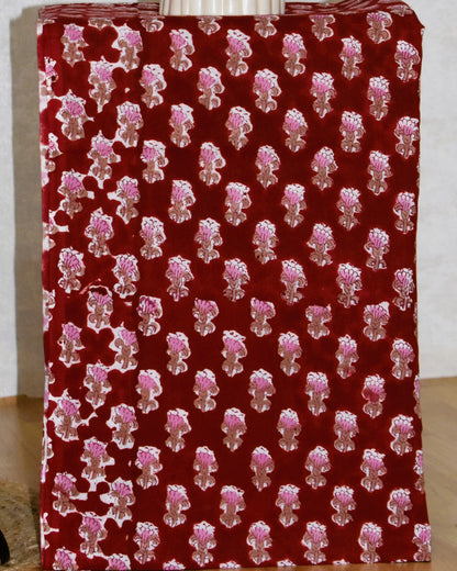 Red Paisley Hand Block Printed Cotton Suit with Kota Doria Leheriya Dupatta