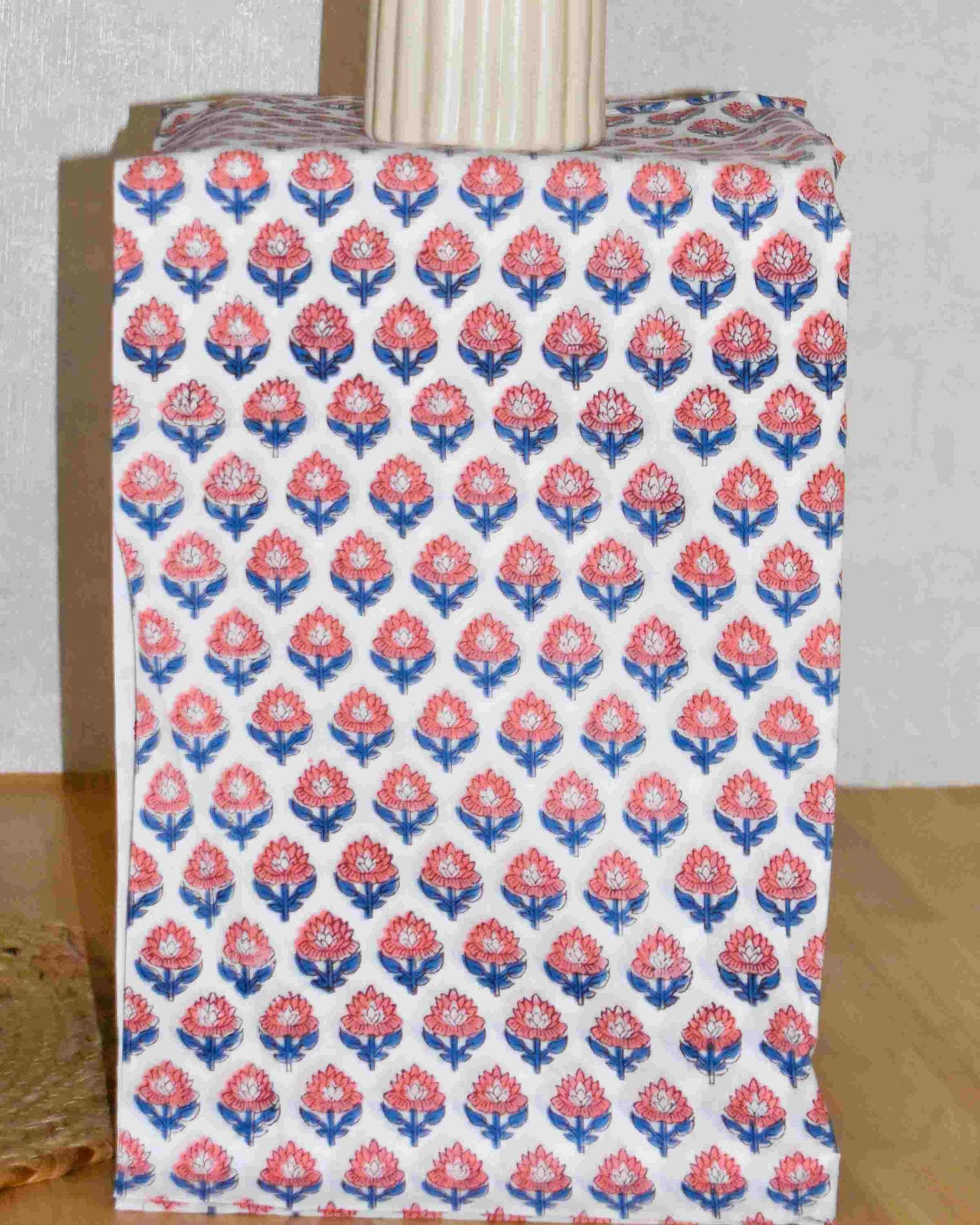 Multicolour Floral All-over Hand Block Printed Cotton Suit with Malmal Dupatta