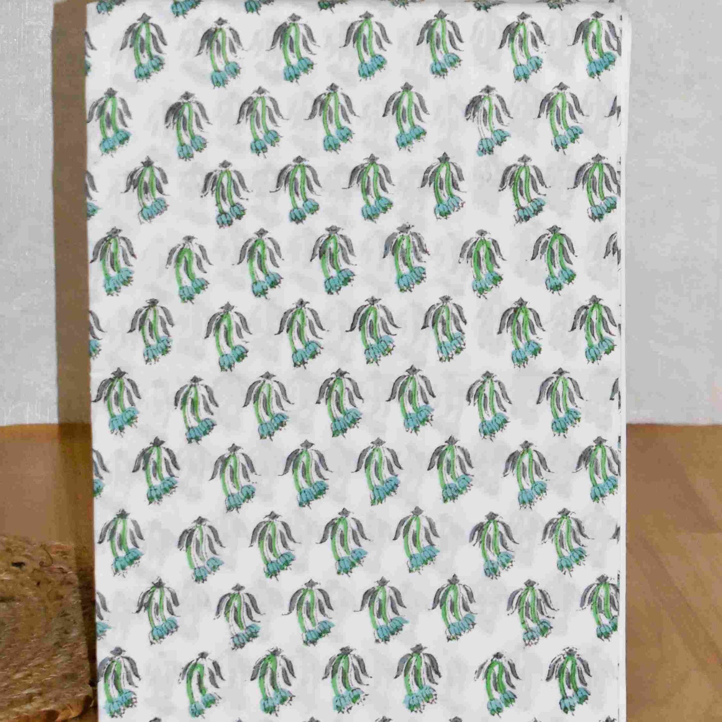 Blue-Green Floral Hand Block Printed Cotton Suit with Malmal Dupatta