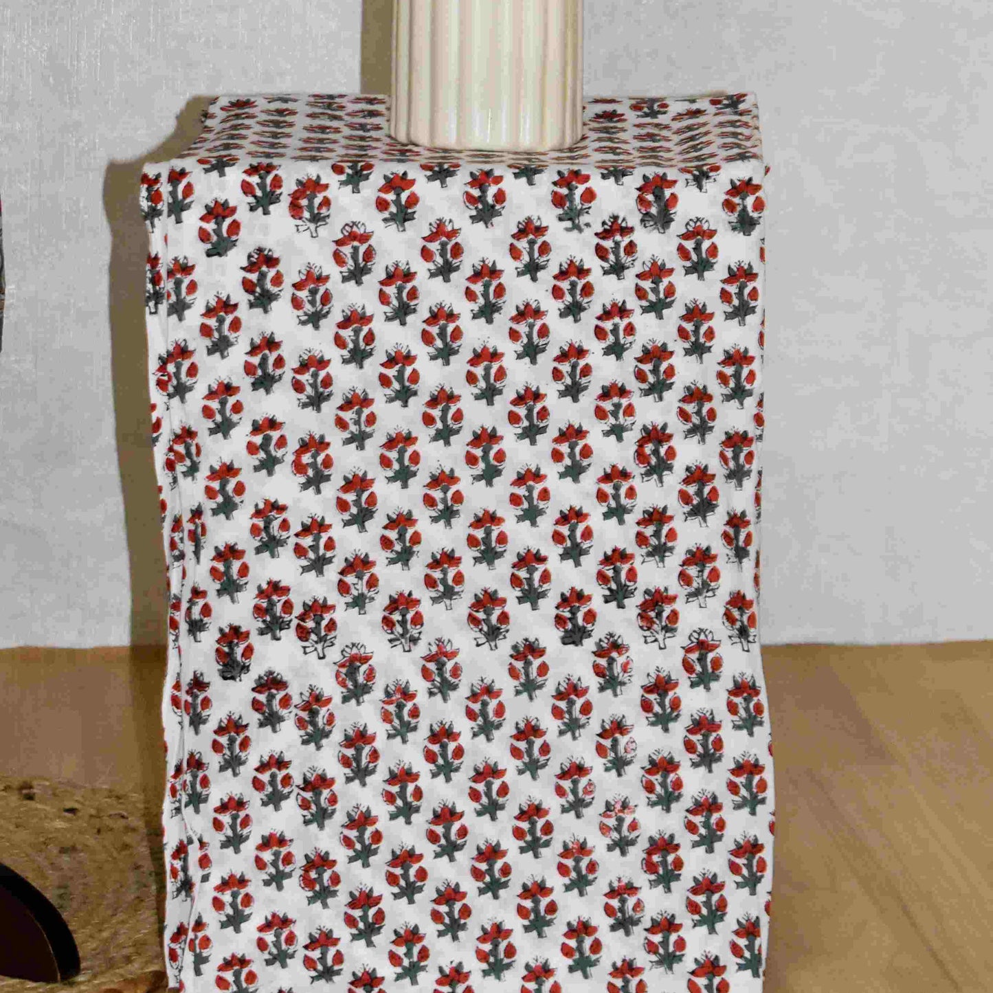 Ink Blue All-over Floral Hand Block Printed Cotton Suit with Malmal Dupatta