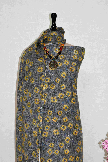 All-over Floral Hand Block Printed Cotton Suit with Malmal Dupatta