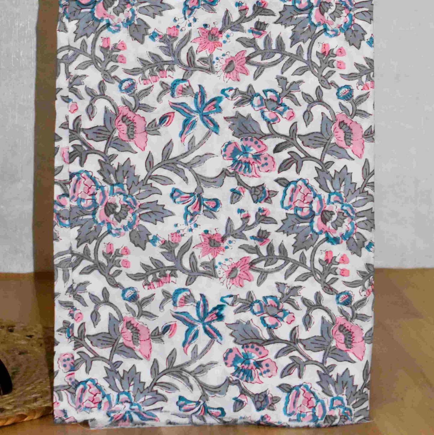 Pink All-over Small Buti Hand Block Printed Cotton Suit with Malmal Dupatta