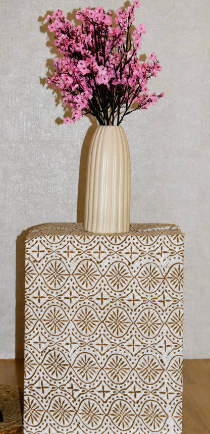 Hand Block Printed Cotton Suit with Sunlight yellow Floral Jaal and Malmal Dupatta