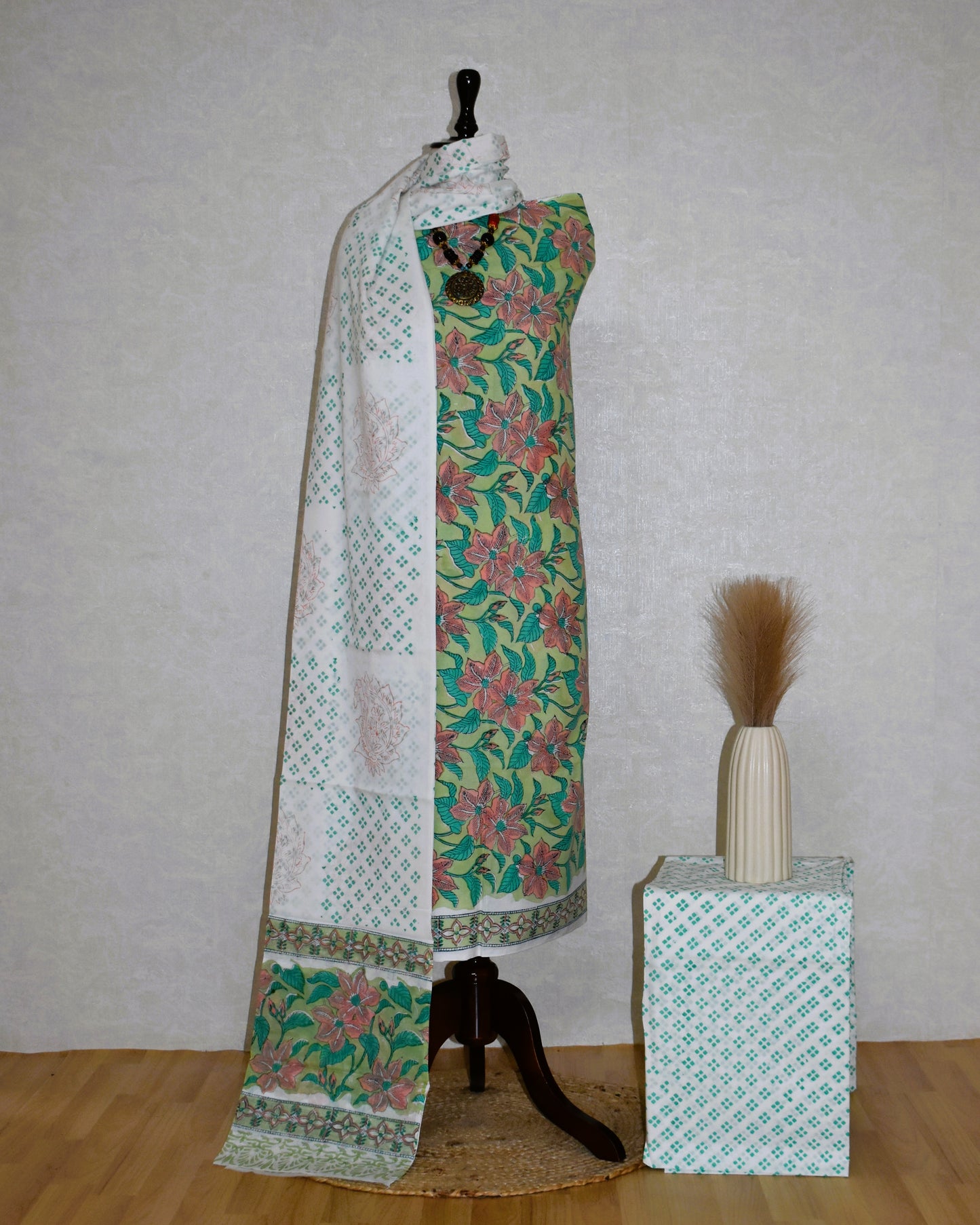 Hand Block Printed Cotton Suit with Malmal Dupatta