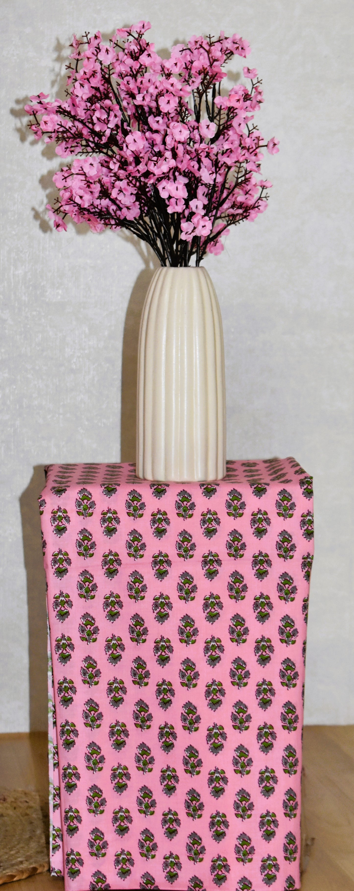 Pink Floral Jaipuri Printed Unstitched Cotton Suit Set