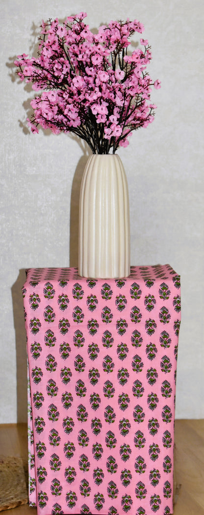 Pink Floral Jaipuri Printed Unstitched Cotton Suit Set