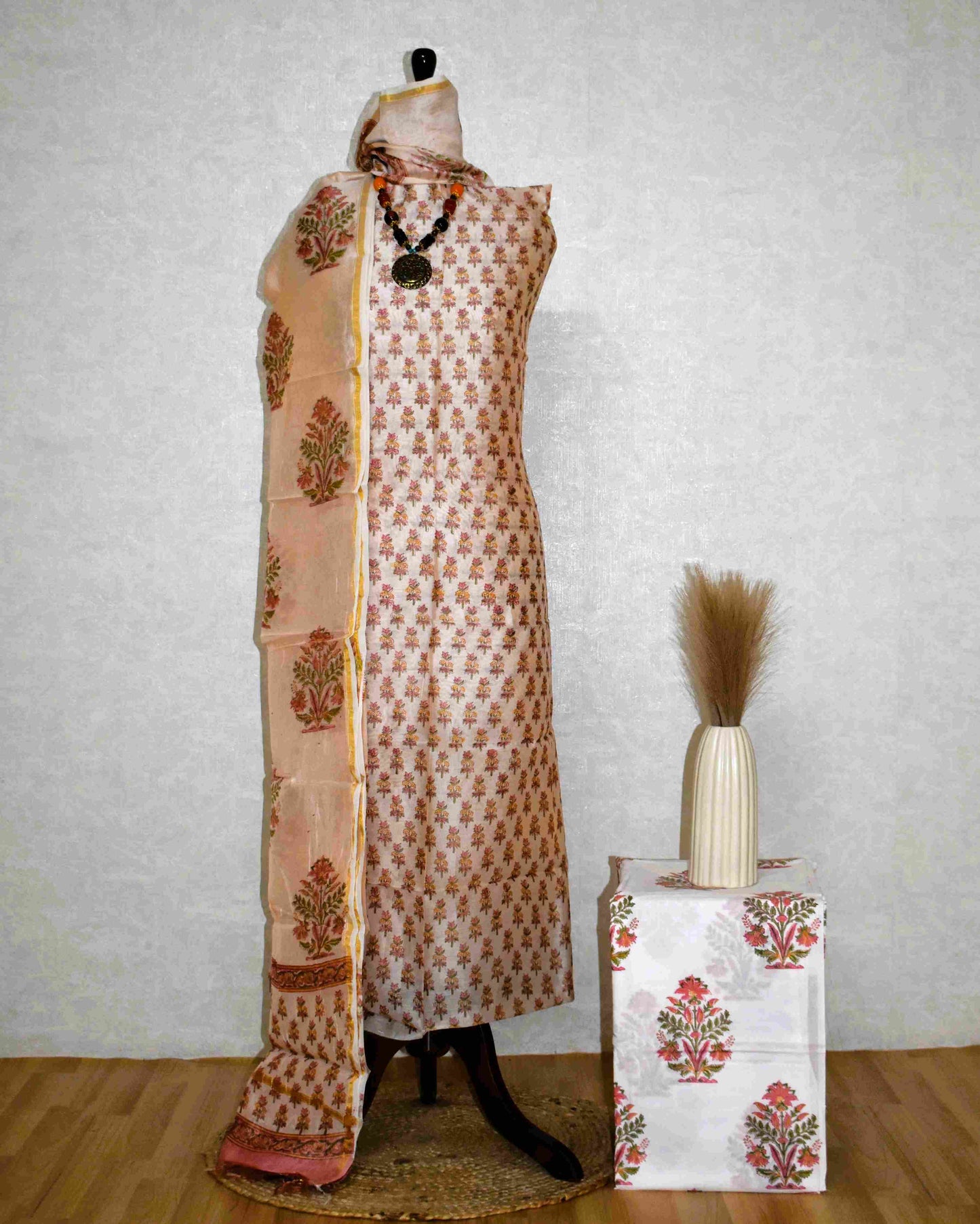 Timeless Chanderi Silk Suit with All-over floral Buti Sanganeri Print