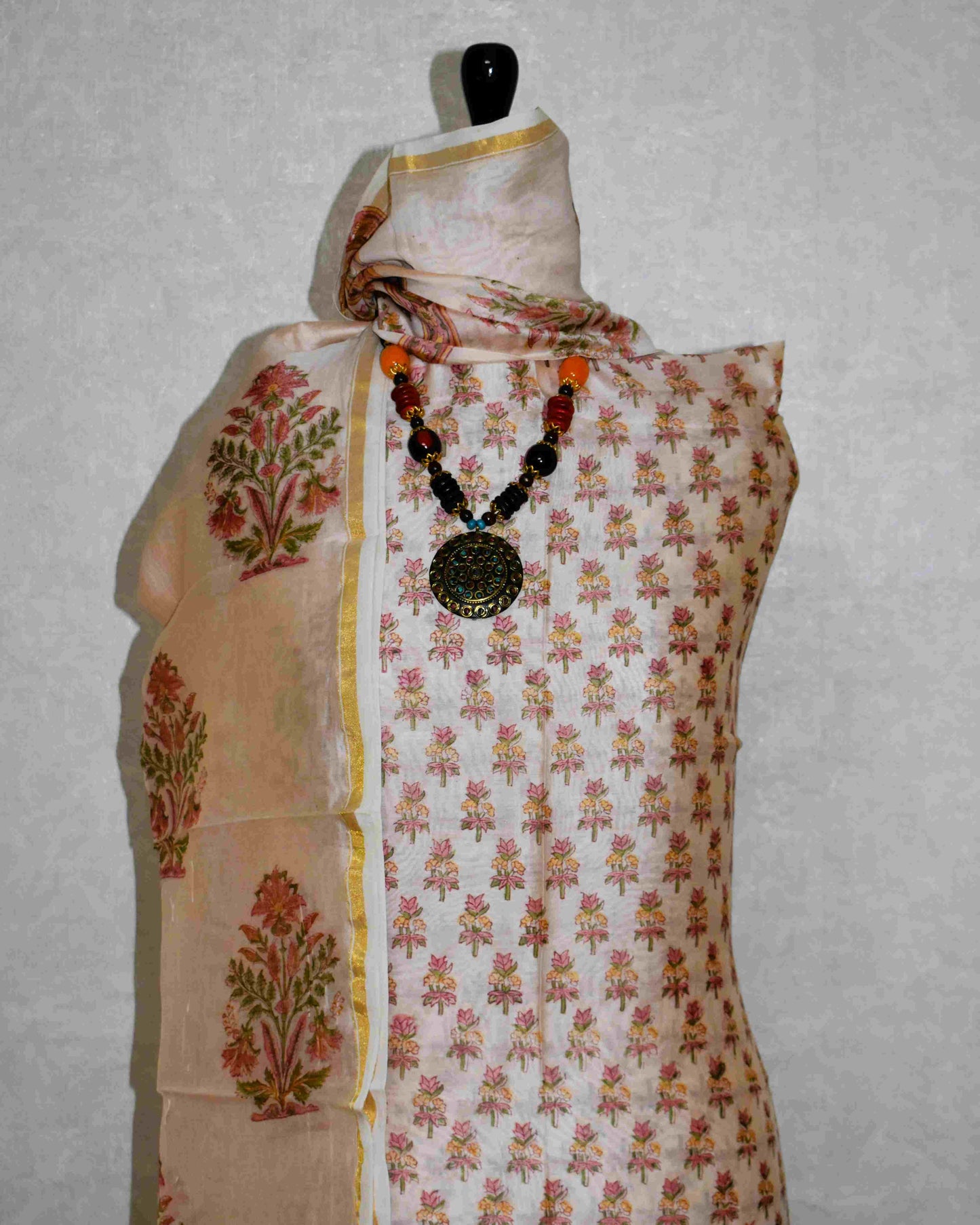 Timeless Chanderi Silk Suit with All-over floral Buti Sanganeri Print