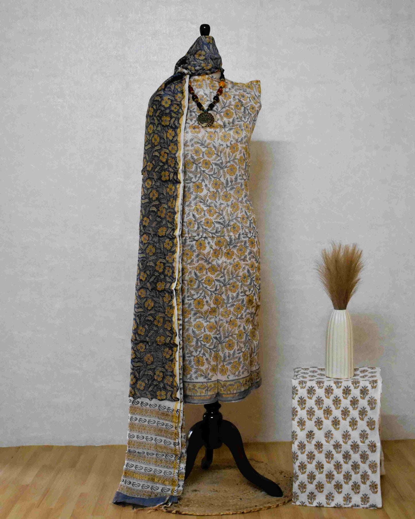 Timeless Chanderi Silk Suit with All-over floral Jaal Sanganeri Print