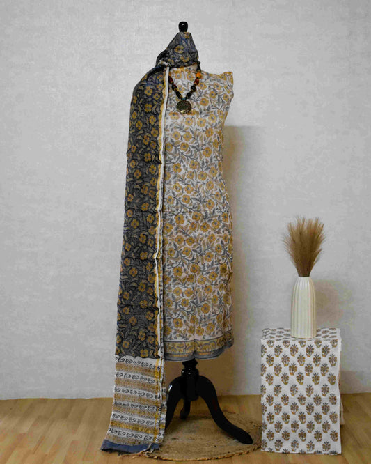 Timeless Chanderi Silk Suit with All-over floral Jaal Sanganeri Print