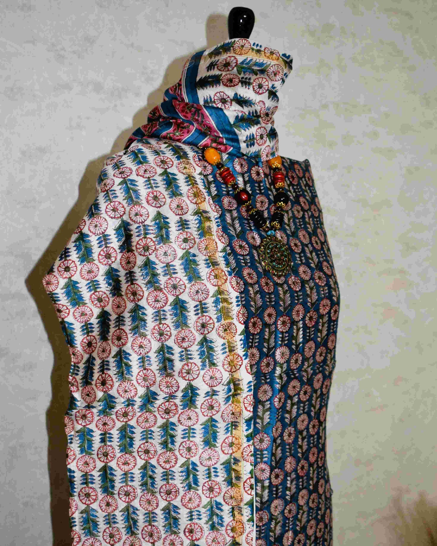 Timeless Blue Chanderi Silk Suit with All-over floral Sanganeri Print