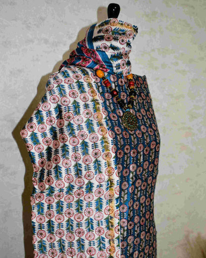 Timeless Blue Chanderi Silk Suit with All-over floral Sanganeri Print