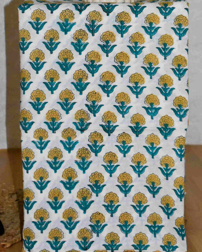 Timeless Blue-Green Chanderi Silk Suit with All-over floral Sanganeri Print