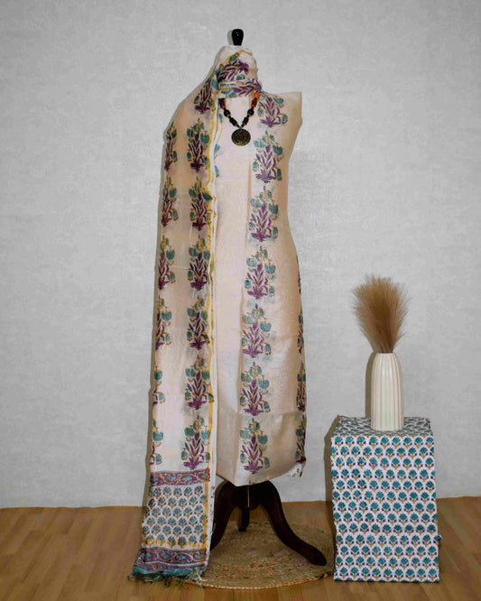 Timeless Chanderi Silk Suit with Floral Buta Sanganeri Print