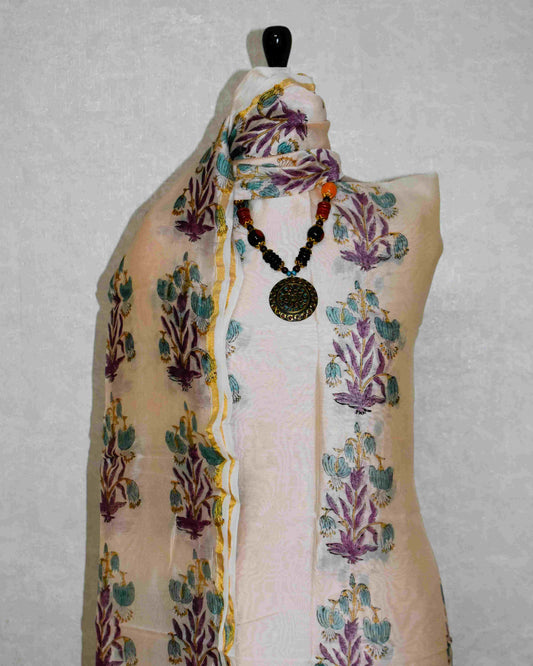 Timeless Chanderi Silk Suit with Floral Buta Sanganeri Print