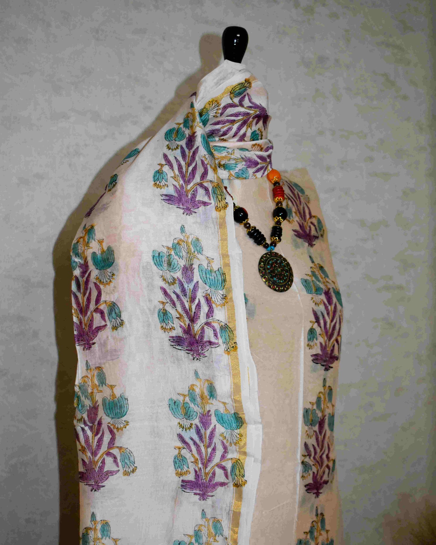 Timeless Chanderi Silk Suit with Floral Buta Sanganeri Print