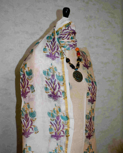 Timeless Chanderi Silk Suit with Floral Buta Sanganeri Print