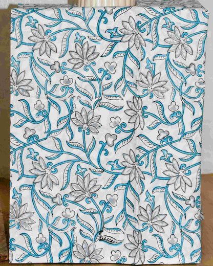 Chanderi Silk Suit with All-over Blue Floral Sanganeri Print