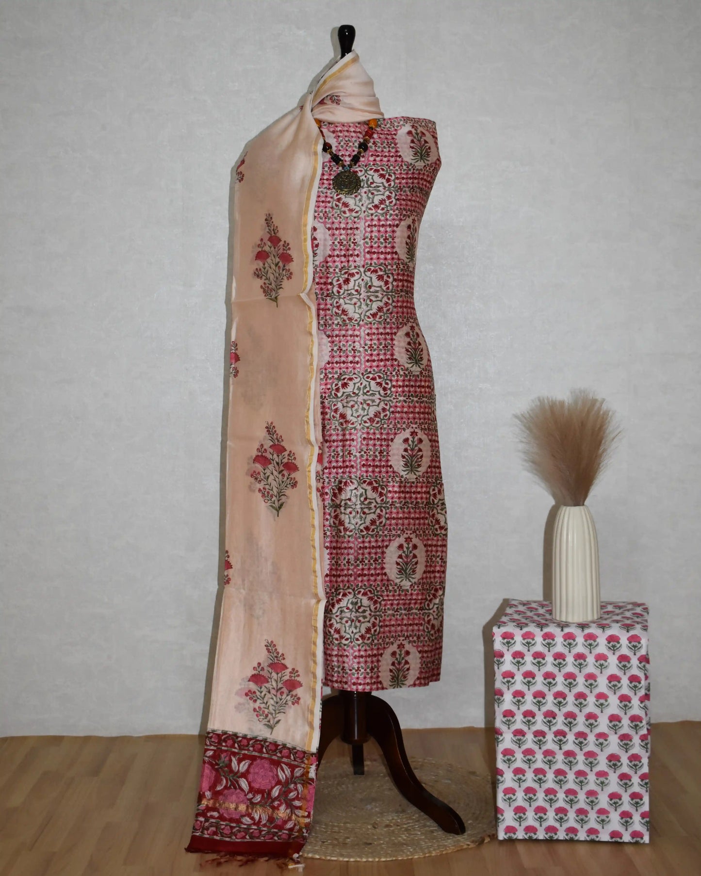 Timeless Red Chanderi Silk Suit with Floral Buta Sanganeri Print