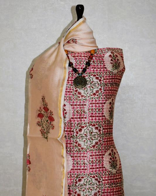 Timeless Red Chanderi Silk Suit with Floral Buta Sanganeri Print