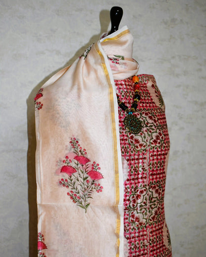 Timeless Red Chanderi Silk Suit with Floral Buta Sanganeri Print