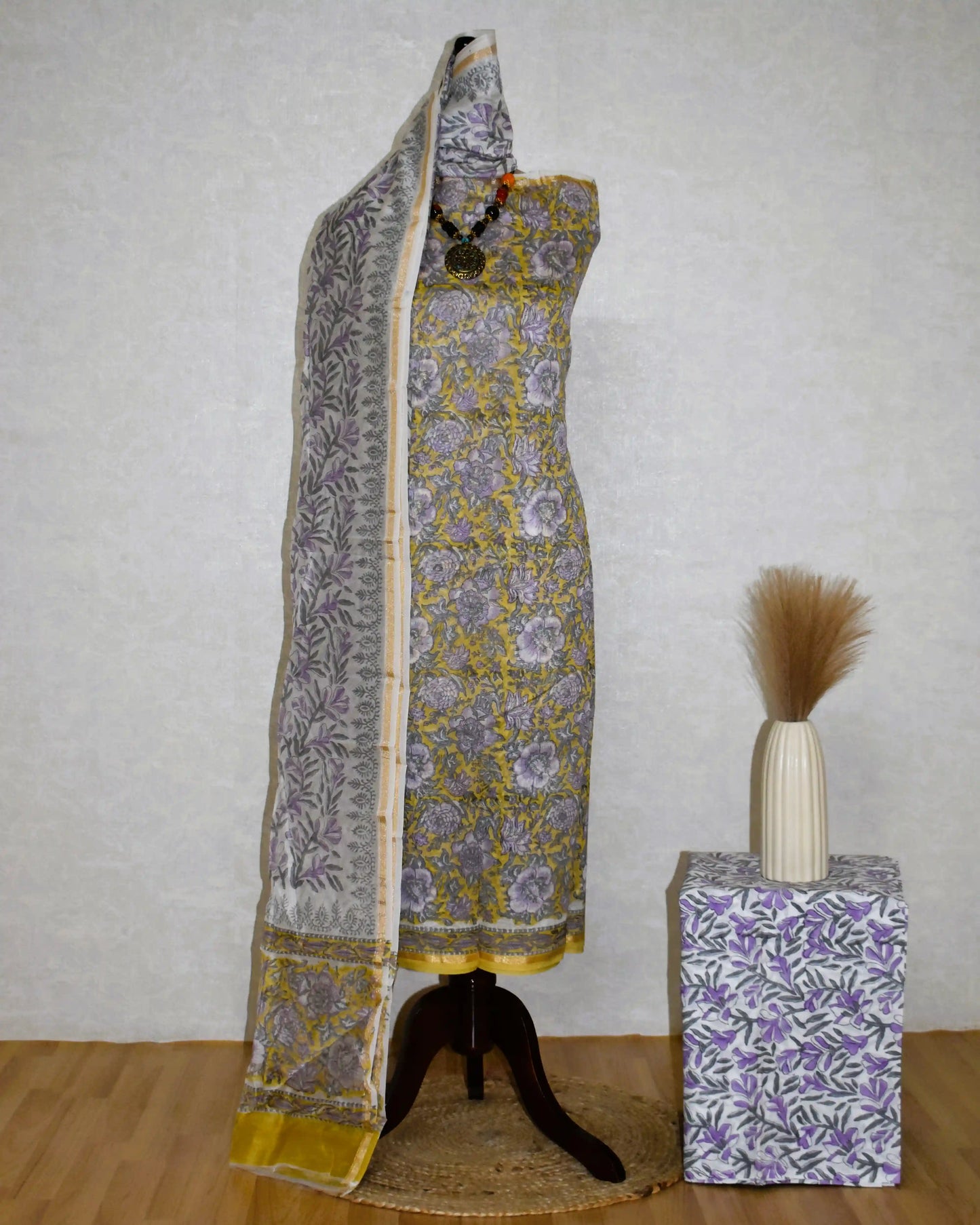 Timeless Chanderi Silk Suit with Floral Jaal Sanganeri Print
