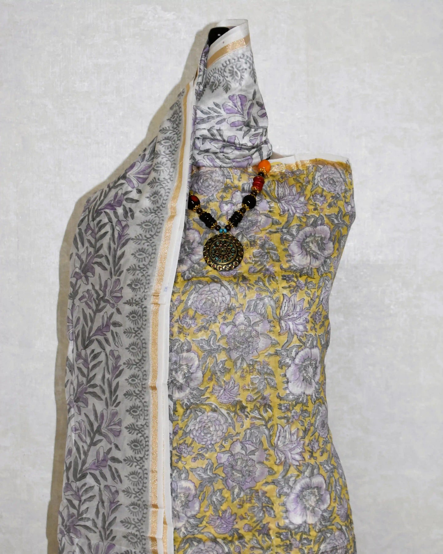 Timeless Chanderi Silk Suit with Floral Jaal Sanganeri Print