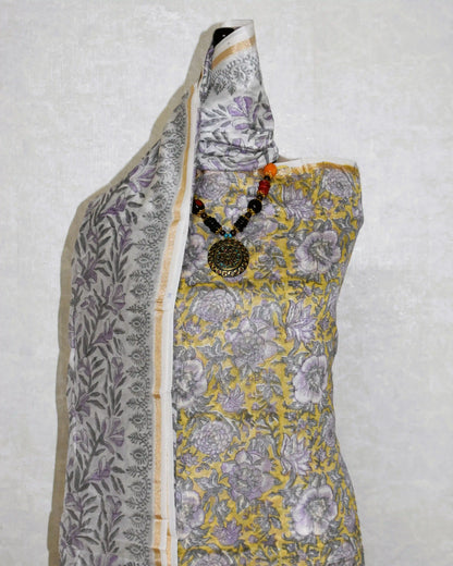 Timeless Chanderi Silk Suit with Floral Jaal Sanganeri Print