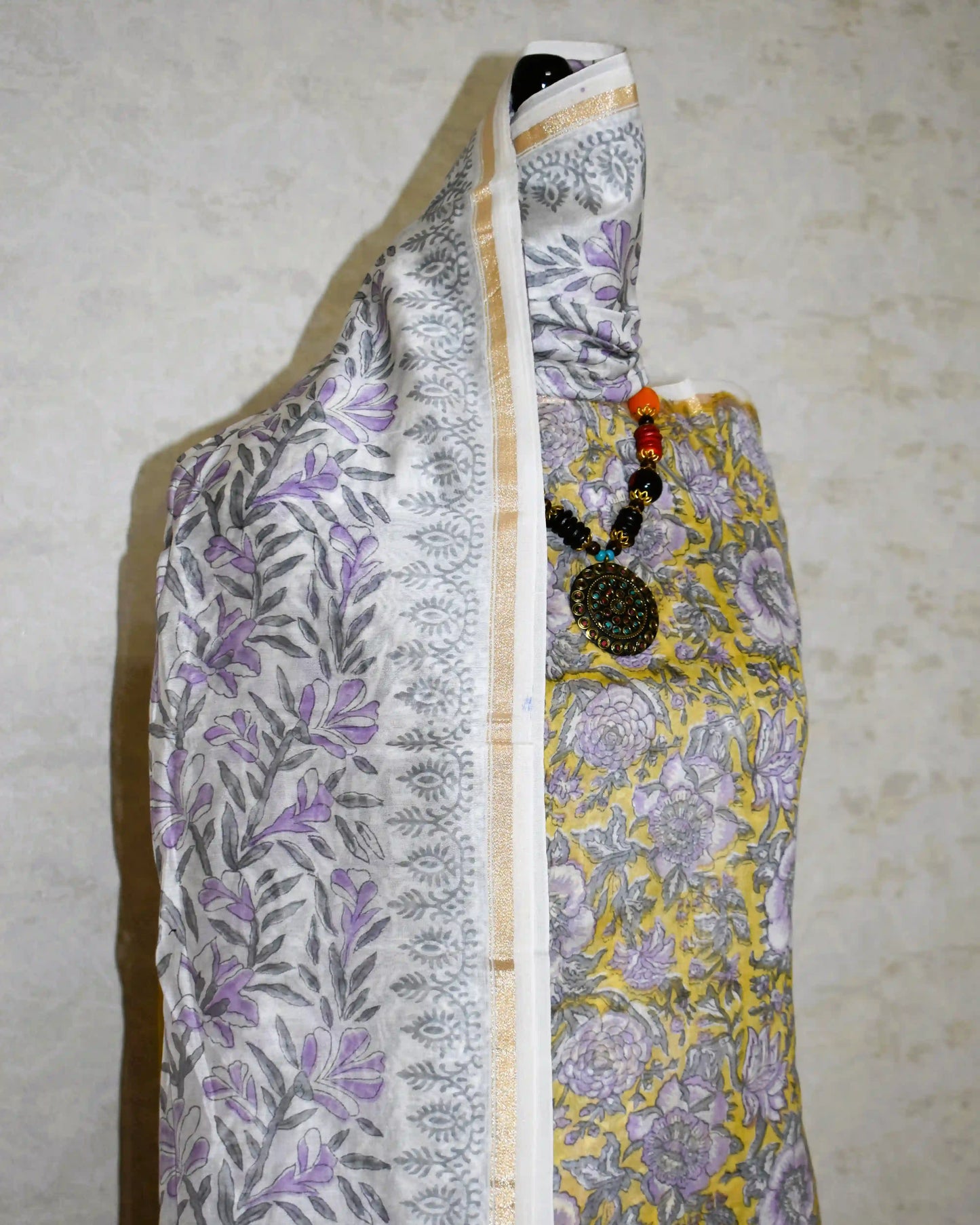 Timeless Chanderi Silk Suit with Floral Jaal Sanganeri Print