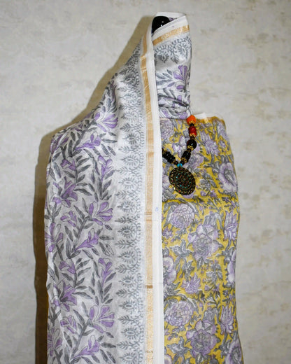 Timeless Chanderi Silk Suit with Floral Jaal Sanganeri Print