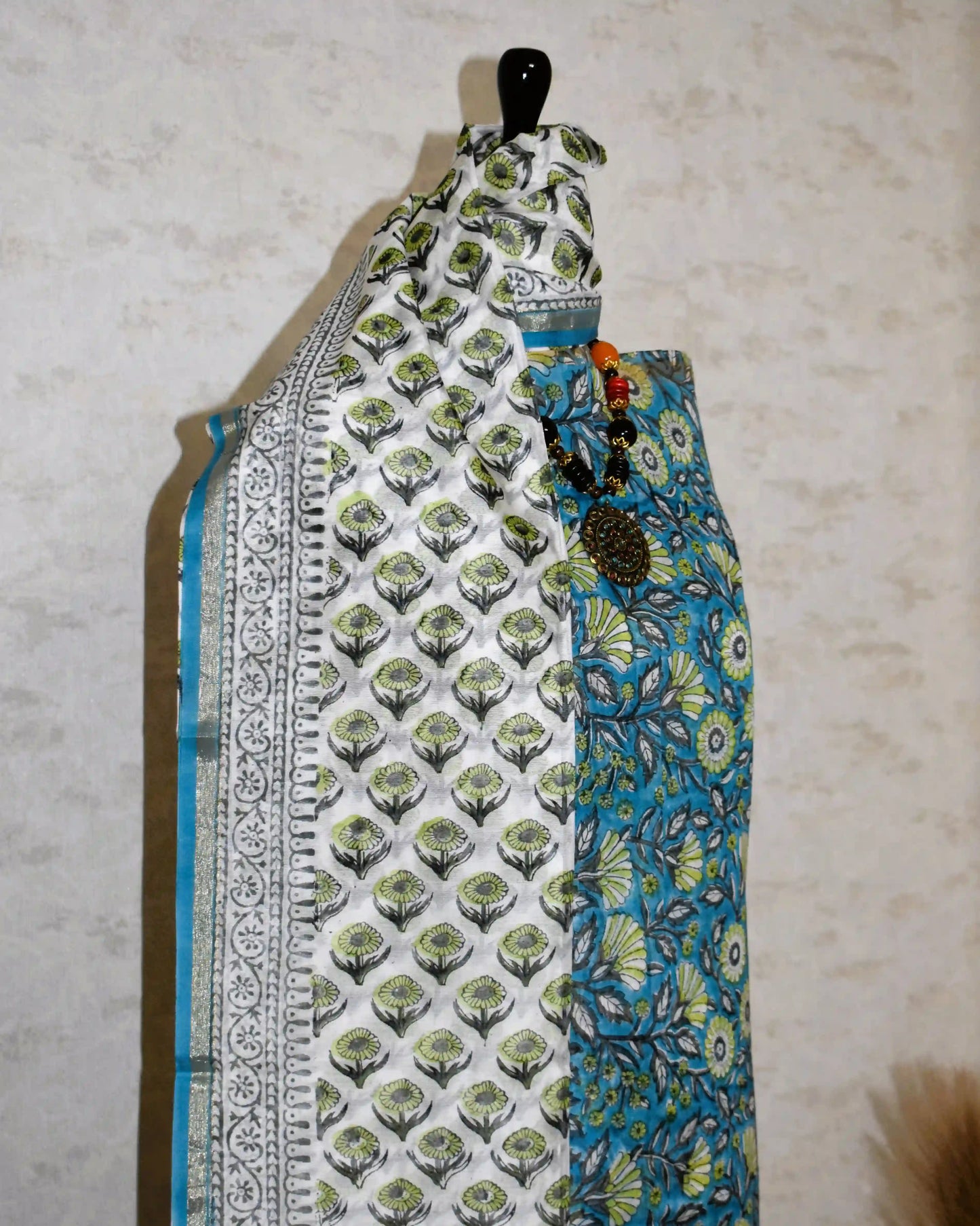 Timeless Blue Chanderi Silk Suit with Sanganeri Blue Floral Jaal Print