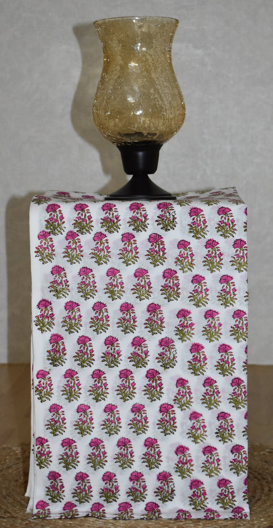 Hand Block Printed Premium Cotton Unstitched Suit with Pink Mughal Floral Buta & Kota Doria Dupatta - Curated Edit (EHKD0003)