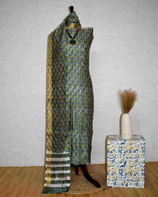 Sanganeri printed Maheshwari Silk Suit Set