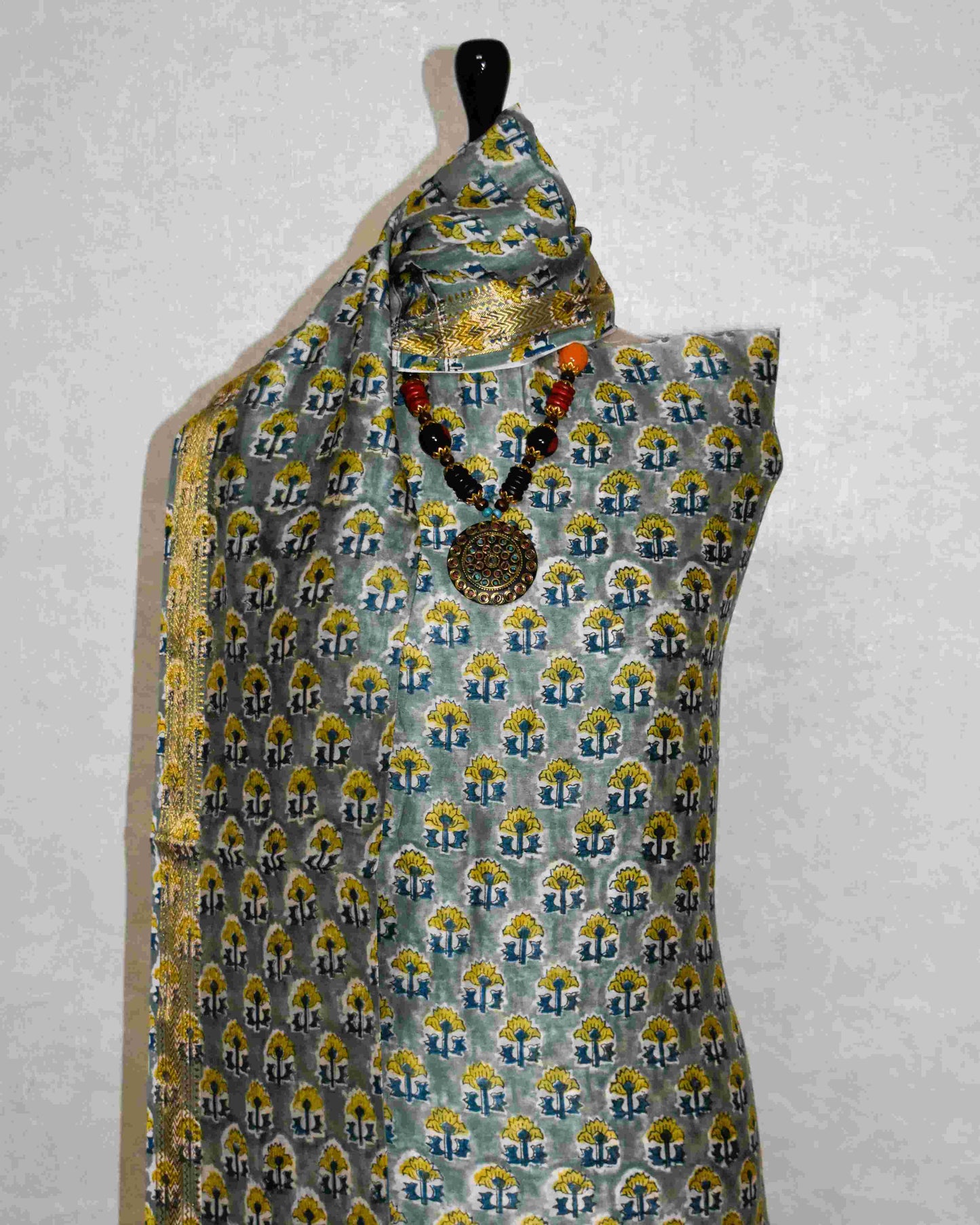 Sanganeri printed Maheshwari Silk Suit Set