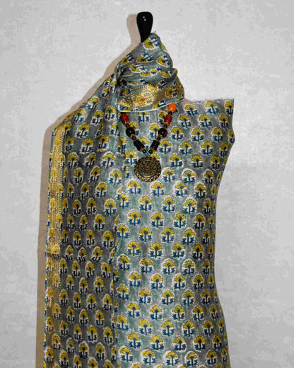 Sanganeri printed Maheshwari Silk Suit Set